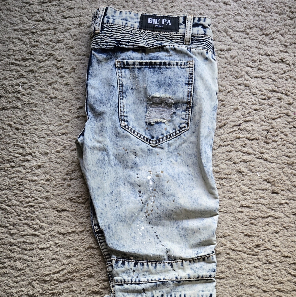Biepa Paris Moto Biker Distressed Light Wash Jeans 36x34